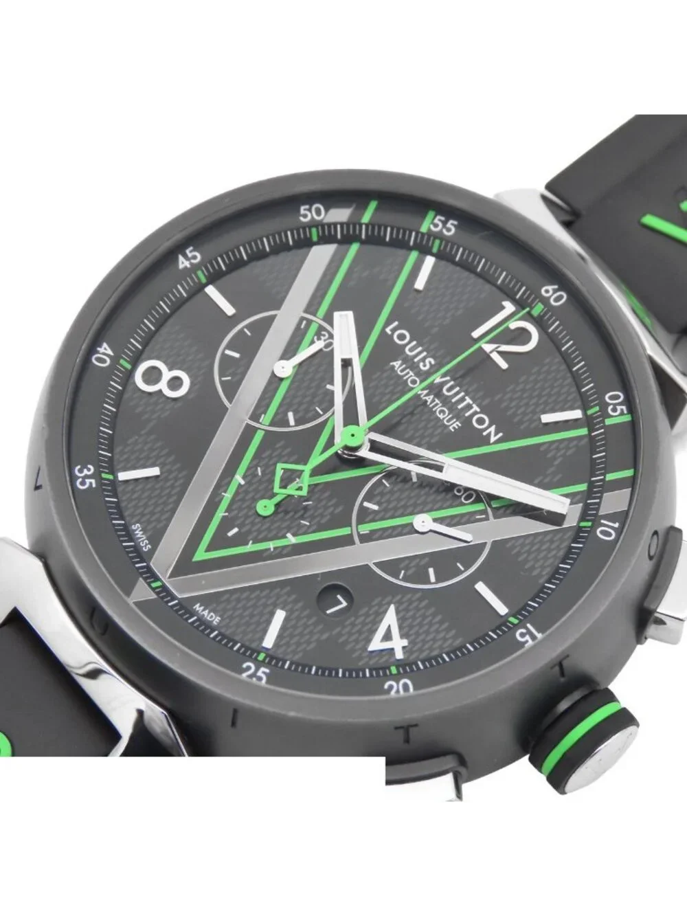 Louis Vuitton Tambour Chronograph Damier Graphite Lace Black SS Rubber Watch